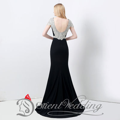 Sexy Hollow Cap Sleeve dla kobiet długie czarne suknie wieczorowe