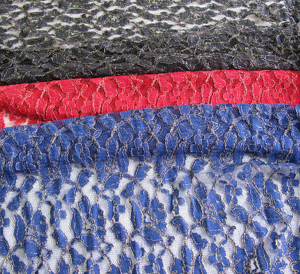 Royal Blue Cotton Nylon Gold Metalik Crochet Koronkowa tkanina na podwórku