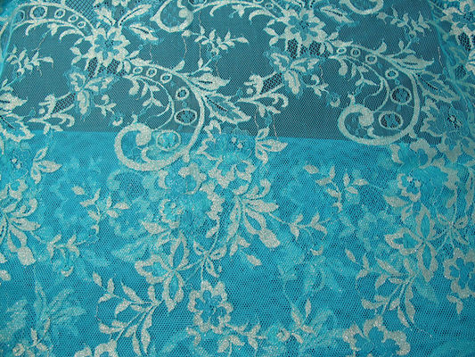 Archiwalne tkaniny metalicznej koronki niebieski, nylon Tulle kwiatowy koronki tkaniny SYD-0002