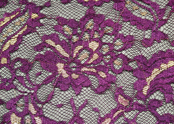 Moda metalik, fioletowa, rozciągliwa koronka, materiał rozpuszczalny w wodzie OEM / ODM CY-LW0219