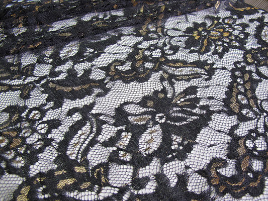 Koronkowy, ekologiczny nylonowy materiał do odzieży, czarny CY-LW0219