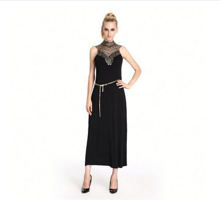 Lace Ruffle Neck bez rękawów Sexy Kobiety Sukienki koktajlowe kostka Długość