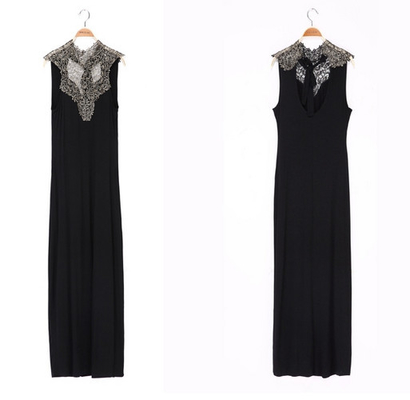 Lace Ruffle Neck bez rękawów Sexy Kobiety Sukienki koktajlowe kostka Długość