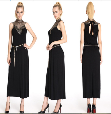 Lace Ruffle Neck bez rękawów Sexy Kobiety Sukienki koktajlowe kostka Długość