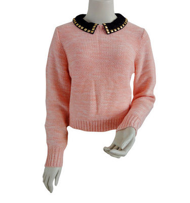 Różowy kołnierz odpinany skoczek Women Pullover Swetry na jesień, zima