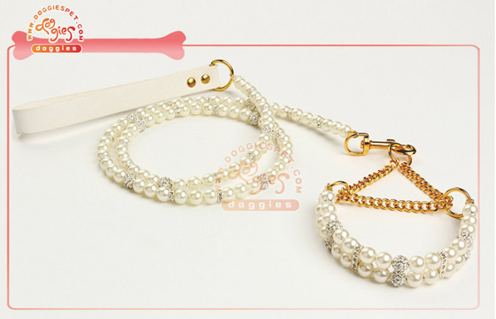 Exquisite Pearl Bead Martingale Chain tresura psów kołnierz pies zabawki