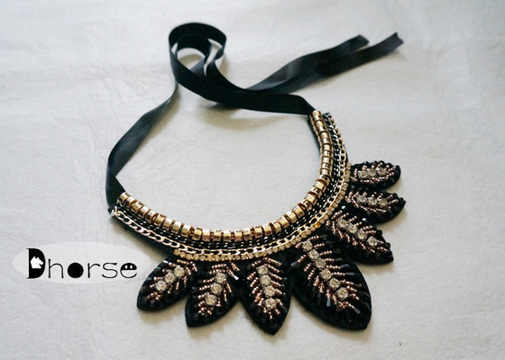 Handmade Odłączany Bling Rhinestone Obroża naszyjnik z koralików, kształt liścia
