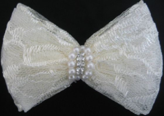 Sztuczna koronki tkaniny Kwiat Gorset Bow Wzór Z Pearl / Stone