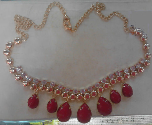 CUSTOM Red Rhinestone ręcznie naszyjnik z klipów łańcucha złota i homara