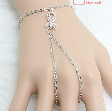 Moda Plecione Metal Kryształ Breast Cancer Awareness Bransoletka dla kobiet