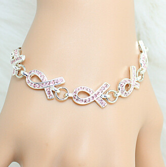 Moda Plecione Metal Kryształ Breast Cancer Awareness Bransoletka dla kobiet
