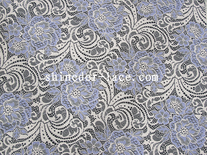 Jasnopurpurowy i biały materiał nylonowy z koronki bawełny Rayon Big Flower Design For Fashion SYD-0183